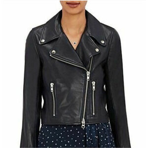 Jennifer Meyer Barneys New York XO Leather Crop Moto Jacket Black Size XS